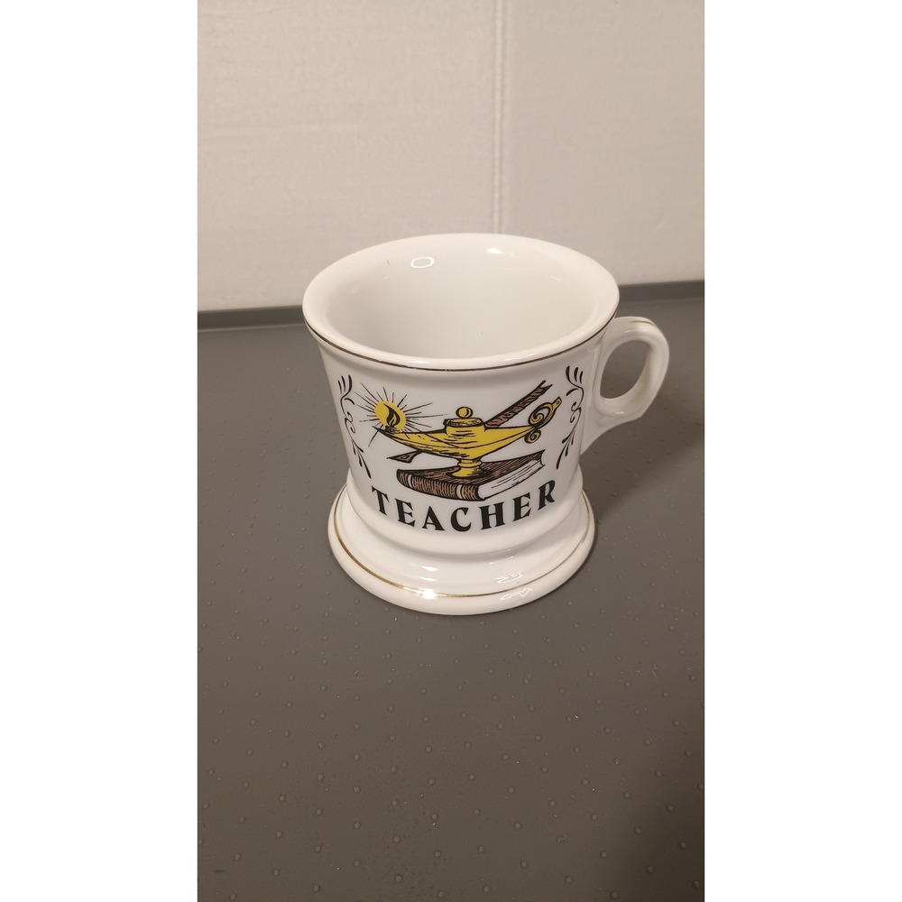 Knobler Pedestal Mug Unisex OS White Excellent Vintage Teacher Japan Gold Trim